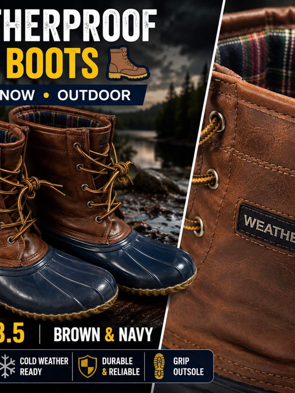 Weatherproof Brown and Navy Waterproof Duck Boots